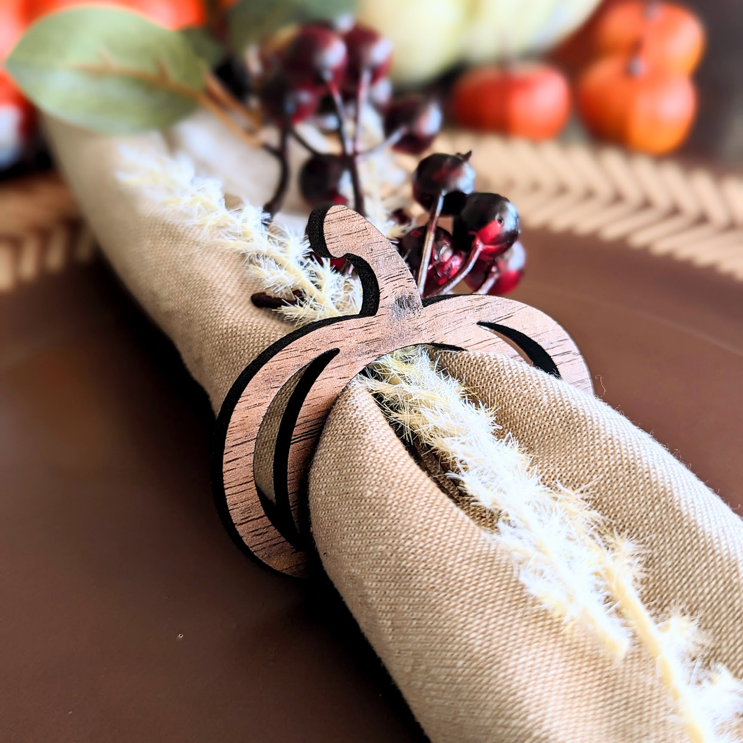 Pumpkin Napkin Ring - Real Walnut Wood