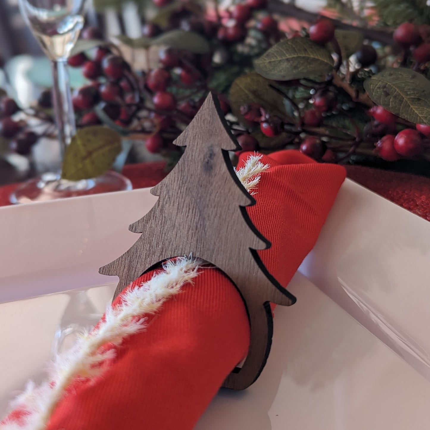 Walnut Christmas Tree Napkin Ring