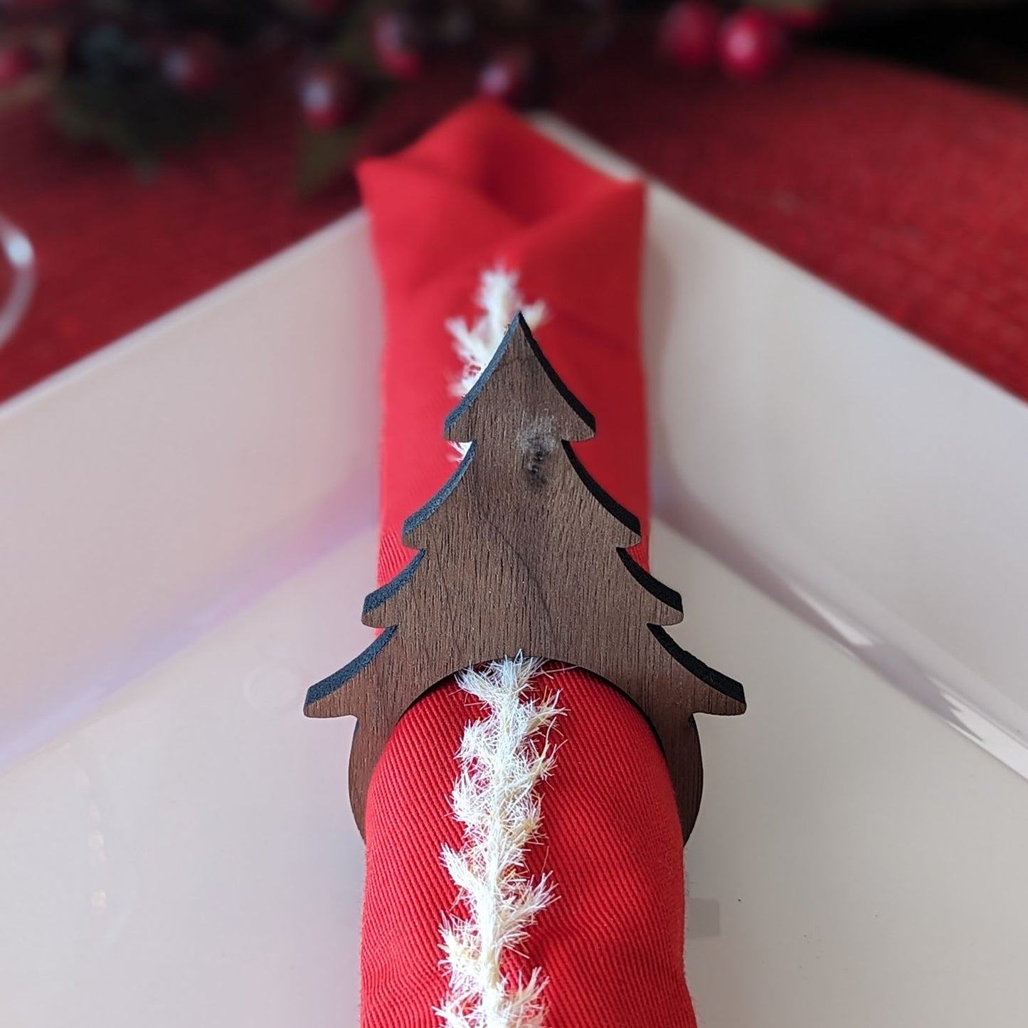 Walnut Christmas Tree Napkin Ring