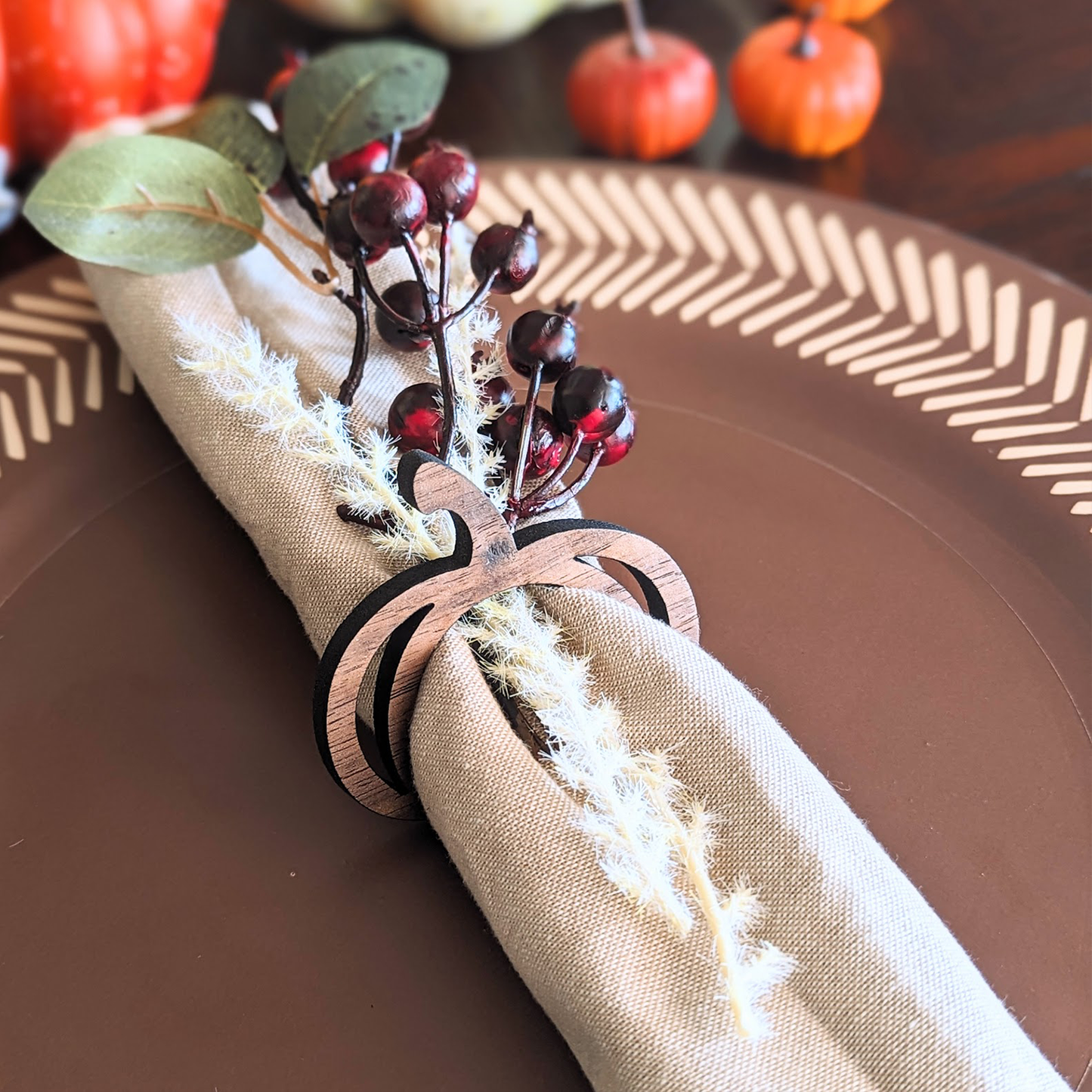 Pumpkin Napkin Ring - Real Walnut Wood